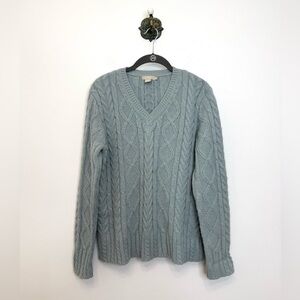 J. Crew Mohair Blue Alpaca Blend Cable Knit Sweater Size Medium V Neck Fisherman